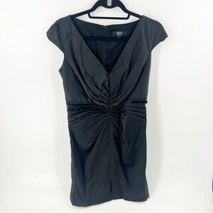 ✅Tadashi Collection Dress Womens 10 Black Satin Cap Sleeve Ruched Front Cocktail